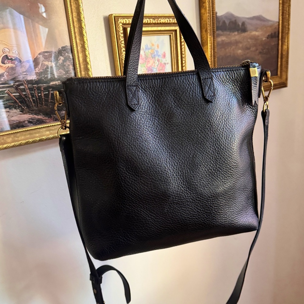 MADEWELL Leather Zip-Top Transport Crossbody Bag True Black